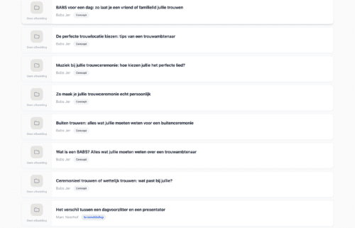 Overzicht van alle blogartikelen met statuslabels