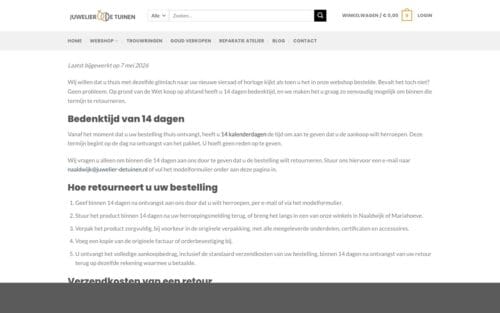 De nieuwe herroepingsrecht-pagina conform Wet koop op afstand, met modelformulier en uitsluitingen
