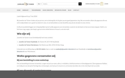 Het nieuwe privacybeleid van Juwelier de Tuinen, geschreven in de huisstijl met heldere koppen