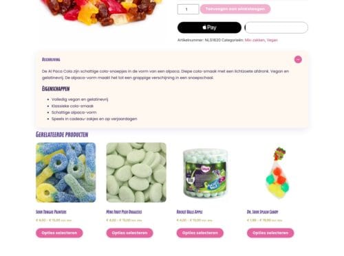 Productpagina met voedingswaarden en allergenen op VeggieSweetshop